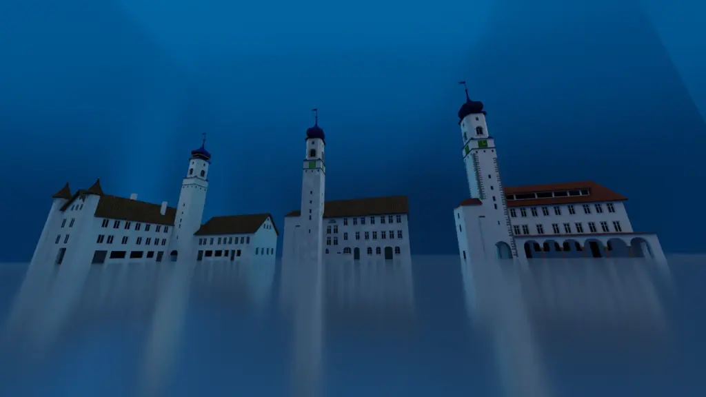 3D visualization of the Blaserturm highlighting historical structure and architectural details.