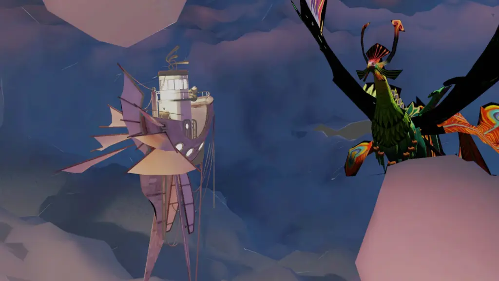 Stylized phoenix emerging from fire in an immersive 3D scene symbolizing resilience and renewal.